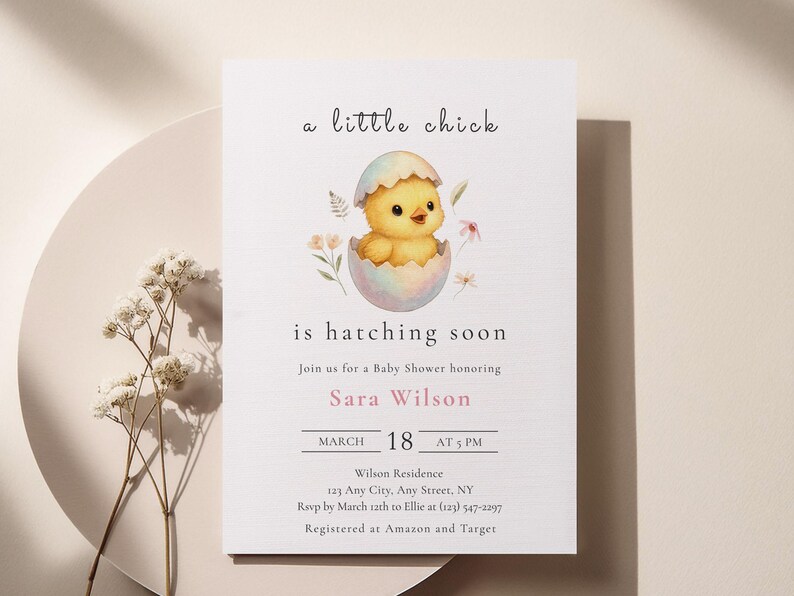 Little Chick Hatching Soon Baby Shower Invitation, Girl Baby Shower ...