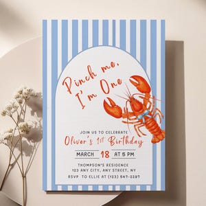 Crawfish Boy 1st Birthday Invitation, Pinch me I'm One Birthday, crawfish boil, Editable Canva Template (Digital Download)