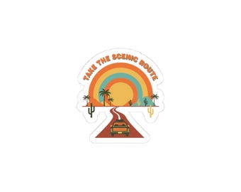 Take The Scenic Route Sticker | 70s Sunset Retro Vintage Palm Roadtrip Decal