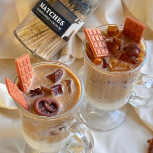 Iced Mocha Latte Candle – Realistic Coffee Candle with Wax Chocolate and Pretzels