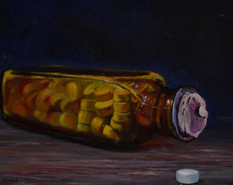 Remedy: Original Oil Painting - Medicine Bottle Still Life Art