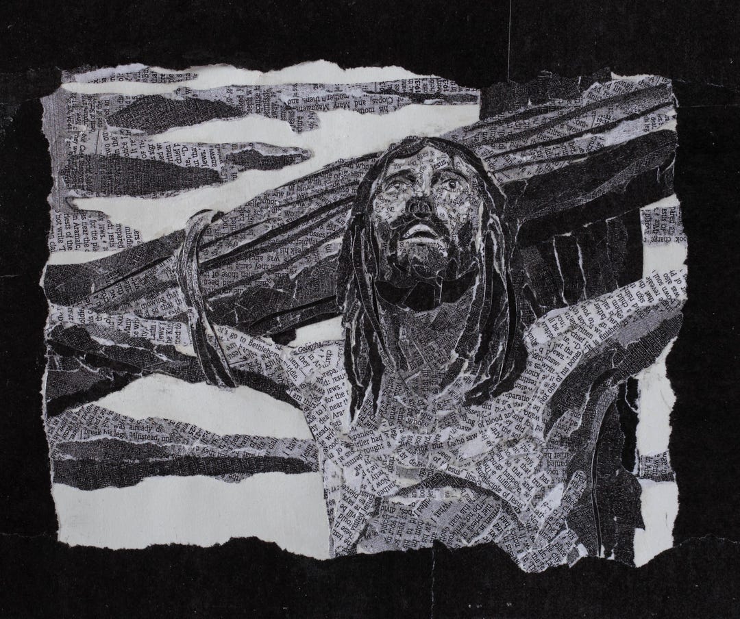 Hand-torn Bible Paper Collage Art: Christ Bearing Cross (10x12) - Etsy