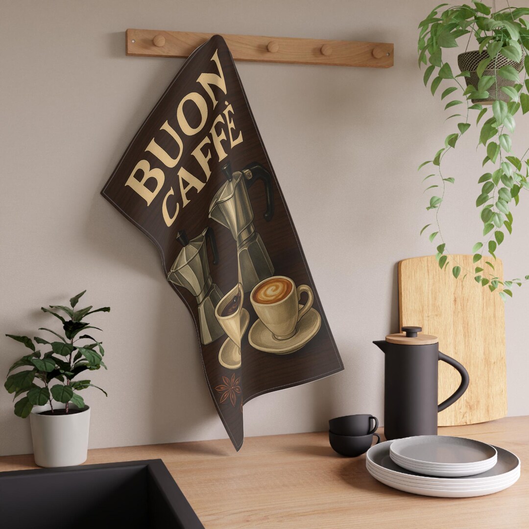 Coffee Illustration Tea Towel, Kitchen Housewarming Decor, Buon Caffè ...