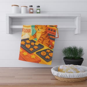 Cute Cat Baking Tea Towel | Cat Lover Kitchen Towel | Whimsical Animal Print | Baking Decor Gift | Unique Housewarming Accessory