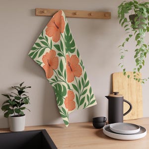 Tropisches Blumen Geschirrtuch: Boho Baumwolle Küchen Dekor