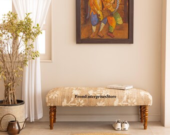 Rustic Entryway Bench, Handmade Tribal Seat, Boho Kilim Upholstered Wooden Bench – Farmhouse Home Décor