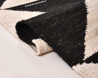 Black and White Runner Rug, Minimalist Hallway Rug, Handmade Scandinavian Runner, Modern Neutral Kitchen Rug, Long Entryway Carpet