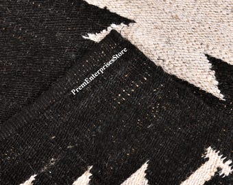 Indian Handloomed Black with Off White Border Jute Hemp Runner Rug Handmade Area Rugs Turkish Hemp Runner Large Area Hemp Runner