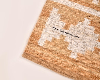 Natural Hemp Jute Area Rug Eco-Friendly Geometric Design, Hemp Runner Rug - Handmade Boho Farmhouse Decor, Custom Size Woven Area Rug