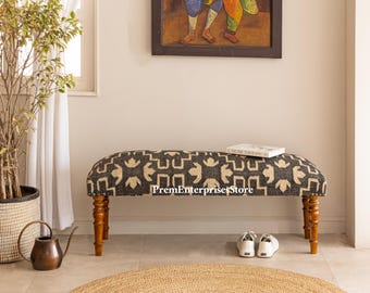 Wool Jute Rug Bench, Upholstered Bench, Handmade Furniture, Footstool Bench, Kilim Rug Bench, Ottoman Bench, Aztec Bench, Panio Bench