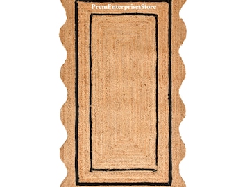 Scallop Jute Rug, Jute Area Rug, Door Mat Rug, Handcrafted Rug, Stair Runner Jute Rug, Rattan Jute Rug, Christmas Door Mat Rug