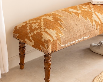 Upholstered Bench, Handmade Furniture, Footstool Bench, Kilim Rug Bench, Ottoman Bench, Aztec Bench, Farmhouse Décor, Footstool , BENCH 253