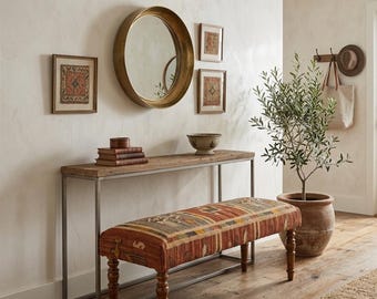 Multicolor Wool Jute, Kilim Ottoman, Sitting Bench, Handmade Furniture, Piano Bench, Hallway Bench, Ottoman Bench, Bedroom Bench,