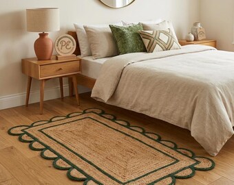 Jute Rug- Scalloped Rug, Jute Scalloped Rug, Bohemian Scallop Rug, Natural Jute Area Rug, Jute Rug Rectangular, Jute Scallop Rug Custom Rug