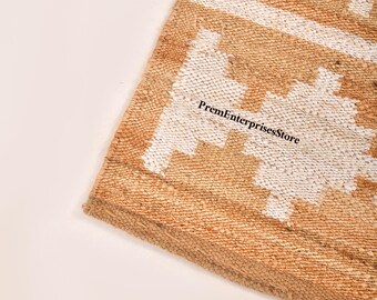 Eco Friendly Boho Farmhouse Style Natural Fiber Rug, Handwoven Hemp Jute Area Rug, Traditional Jute Rug Indian Hemp Jute Area Kilim Jute Rug