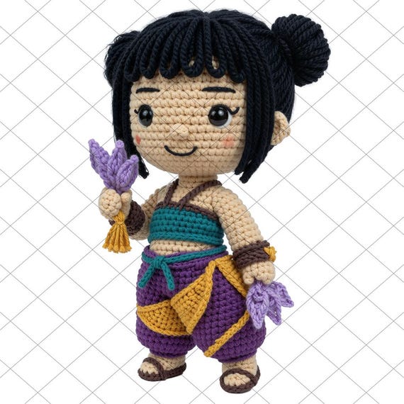 Zoey K-Pop Demon Hunter Faux Crochet PNG| K-Pop Demon HunterClipart | Amigurumi Style Doll | Digital Download for Stickers and Sublimation