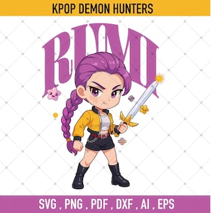 Kpop Huntrix Rumi svg, png, ai, eps, dxf, pdf, jpg, Demon Hunters Saja girls, derpy tiger, huntrix merch, cadeau pour les amateurs d'anime