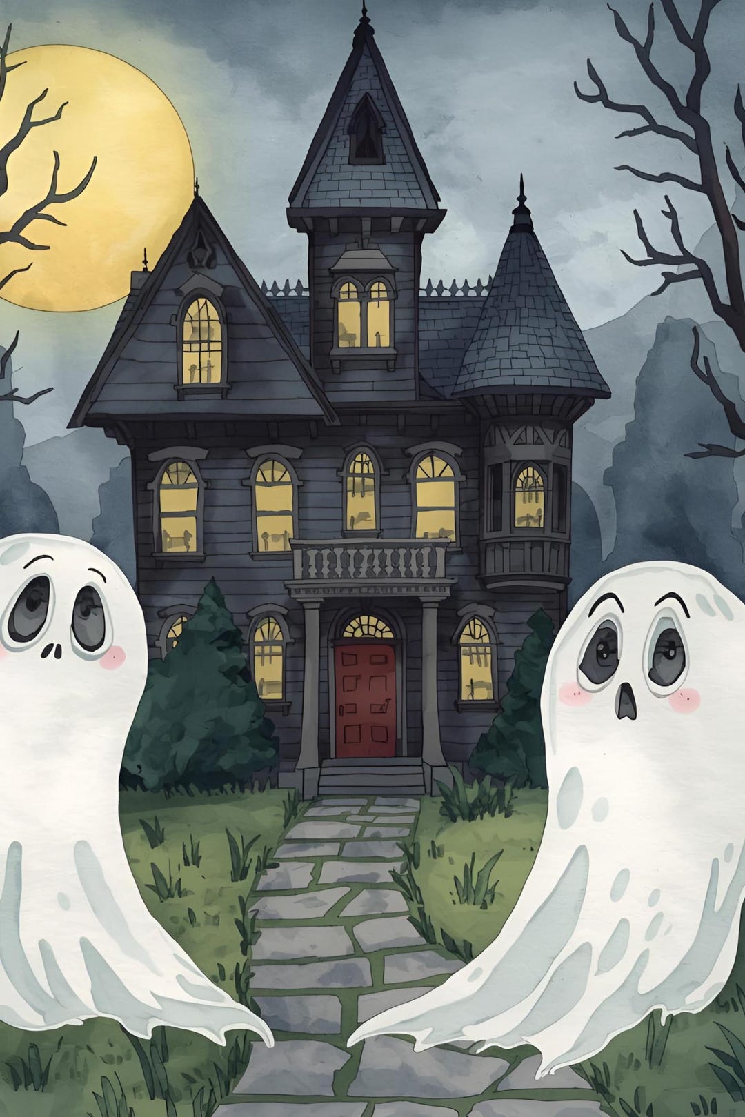 Cute Ghost Digital Print | Kawaii Halloween Wall Art | Whimsical Ghost ...