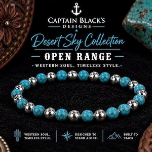 Pulsera Open Range / Pulsera de turquesa occidental / Pulsera de cuentas del suroeste / Joyería bohemia apilable / Colección Desert Sky