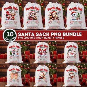 Jultomtens postpåseetiketter PNG-paket, jultomtensäck (digital nedladdning)