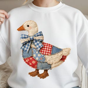 Patchwork Grandmacore Goose PNG, Floral Retro Coquette Duck Png, Trendy Easter Duck Png, Retro Cottage Core Gingham Png (Digital Download)