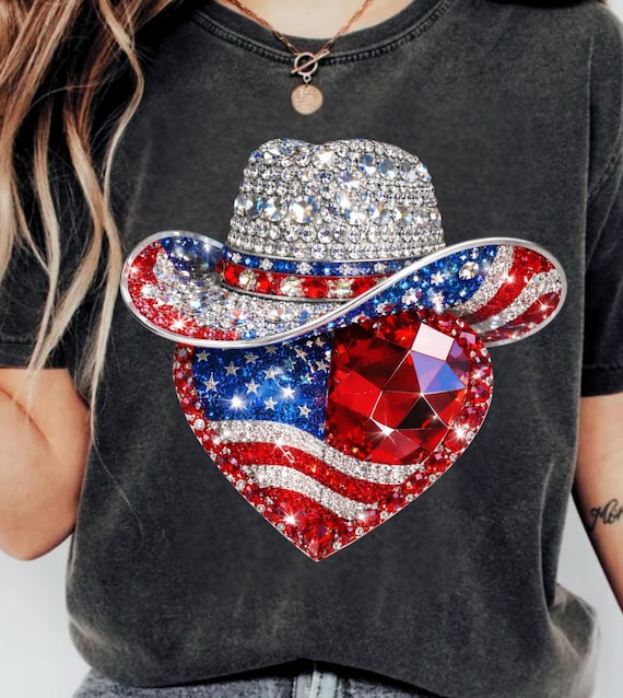 America 250th Anniversary Cowgirl Hat PNG: 1776-2026 America Faux Rhinestone Patriotic Fourth Of July Design