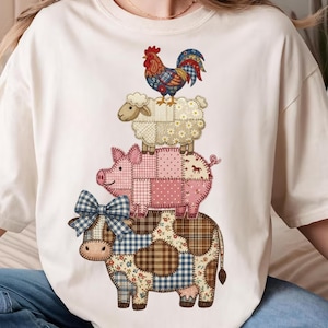 Patchwork Farm Animals PNG, Quilt Style Png, Rustic Cow Pig Lamb Hen Faux Patchwork Png (Digital Download)