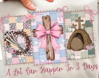 Mucho puede pasar en 3 días PNG, Lazo de Pascua Coquette Png, Versículo Bíblico Png, Pascua Cristiana Png, Floral Retro Primaveral Png (Descarga Digital)