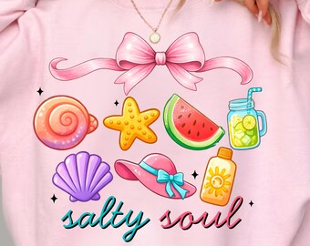 Estrella de mar Salty Soul Shell Png, Playa veraniega preppy Png, Verano moderno Png, Chicas Png (Descarga digital)