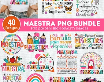 Paquete de 40 MAESTRAS PNG, paquete de maestras de español, sublimación de maestra latina, arcoíris Maestra PNG, regalo de agradecimiento para maestras de regreso a clases PNG