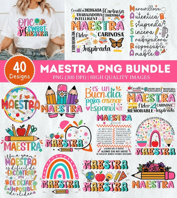 40 MAESTRA PNG Bundle, Spanish Teacher Bundle, Latina Teacher Sublimation, Rainbow Maestra Png, Back to School Png Teacher Appreciation Gift