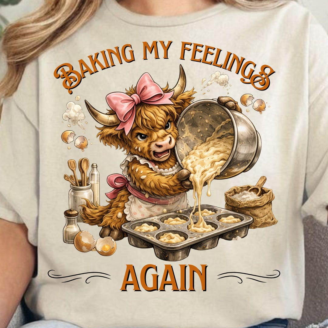 Baking My Feelings Again Png, Highland Cow Png, Funny Baking Cow Png ...
