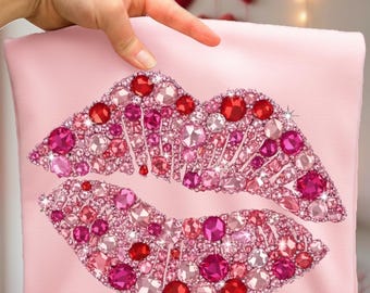 Rhinestone Kiss Png, Valentines Rhinestone Kiss Png, Be Mine Png, Trendy Valentines Day, Kiss Mark Lipstick Mark (Digital Download)