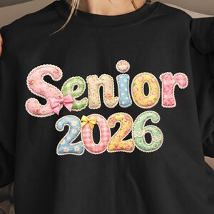 Coquette Lace Graduation Senior 2026 Png, Preppy Senior Mom Png, Pink Floral Patchwork Png (Digital Download)