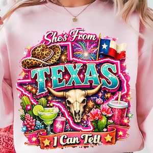 She's From Texas PNG, Leopard Print Texas Sublimation File, Southern Graphic Tee Design (Digital Download)