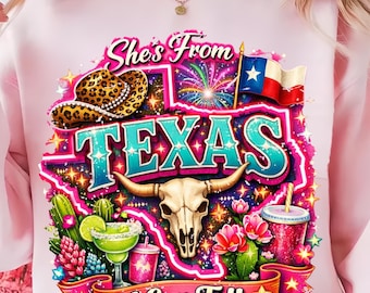 She's From Texas PNG, Leopard Print Texas Sublimation File, Southern Graphic Tee Design (Digital Download)