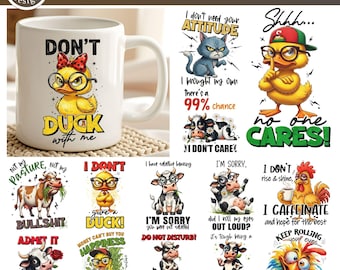 Sarcastic Quote Mug Wrap Bundle, Funny Cow Png Bundle, Sarcastic Quotes Coffee Mug Print, Funny Animals Mug Png Bundle (Digital Download)