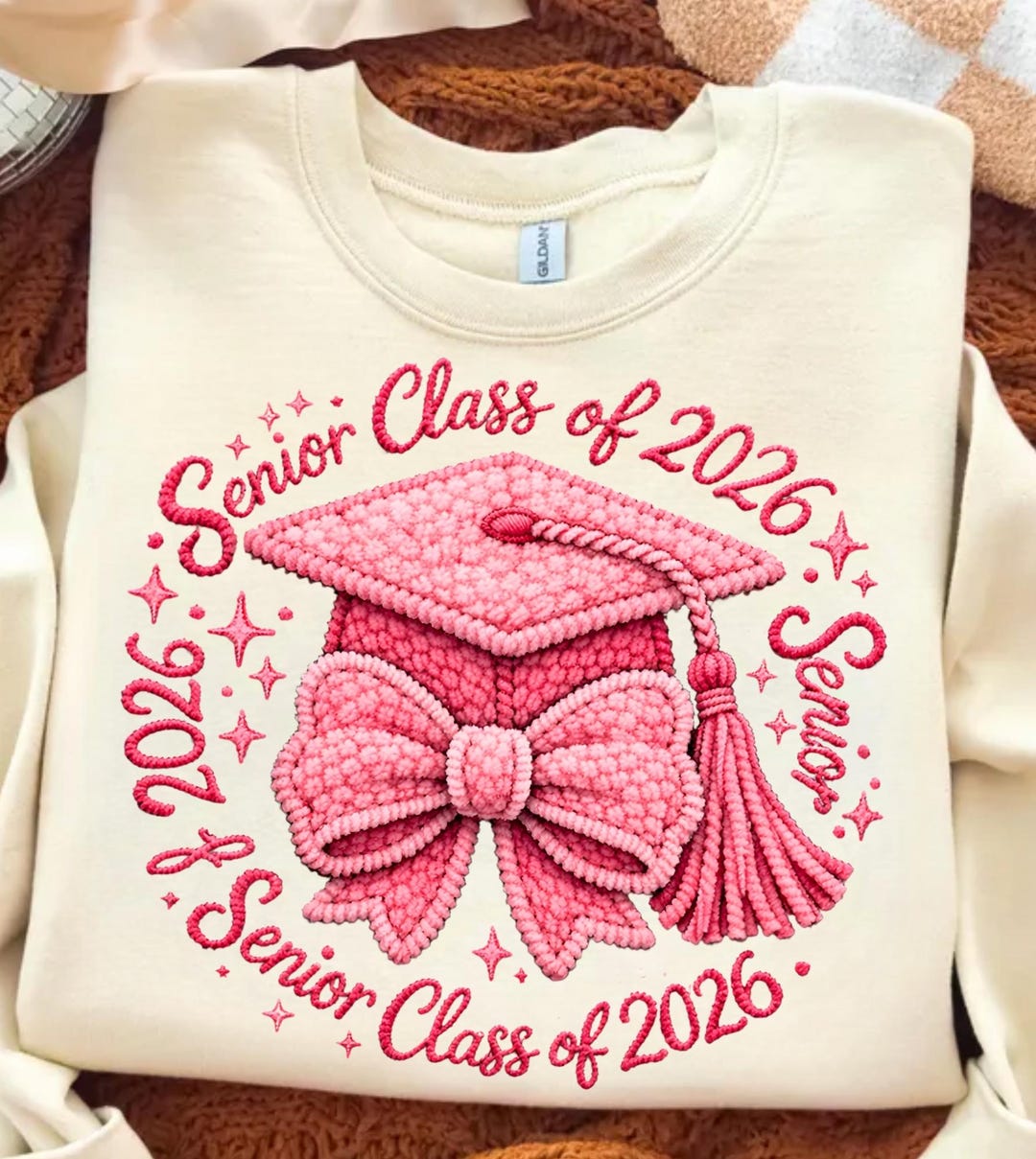 Senior 2026 PNG: Latch Hook Yarn Pink Coquette Bow Graduation Cap Class ...