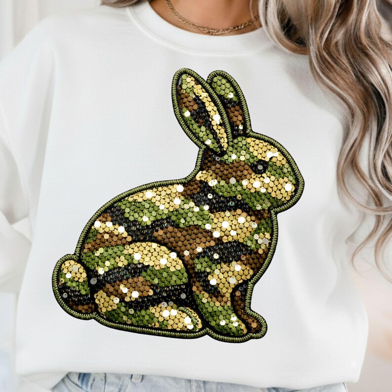 What Bunny Rabbit Camaflouges Camouflage Bunny Png, Sequin Embroidery Easter Bunny Png, Camo Easter ...