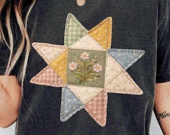 Stella trapuntata ispirata al vintage png, stella floreale Grandma Core png, trapunta ispirata agli anni '90 png, decorazione floreale a stella trovata in un negozio dell'usato png (download digitale)