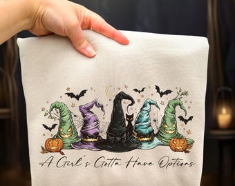 Retro A Girl Gotta Have Options PNG, Halloween Spooky Witches Png, Feeling Witchy Sublimation, Trendy Girly Halloween Png, Spooky Season Png