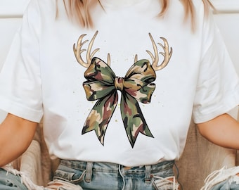 Camo Coquette Bow Png, Camouflage Bow Png, Hunting Season Shirt design, Outdoor Coquette Png, Rustic Duck Hunting Png, Camo Deer Antlers Png