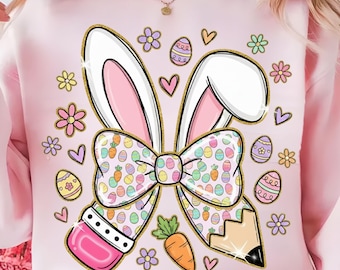 Lazo de Pascua para maestra (Png), Lazo de conejito para maestra (Png), Feliz Pascua (Png), Lazo de lápiz para maestra (Png), Primavera (Png) (Descarga digital)