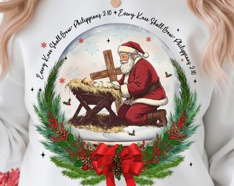 Toda rodilla se doblará PNG, Jesús Navidad, Escena de la Natividad Png, Papá Noel Navidad Png, Navidad Vintage Png, Papá Noel arrodillado, Niño Jesús