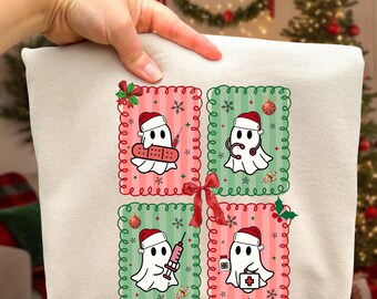 Halloween-sjuksköterska med spöke png, söt spöke png, spöksjuksköterska med jul png, rolig flickaktig sjuksköterska png, kokett sjuksköterska med medicinskt läskigt spöke sublimering