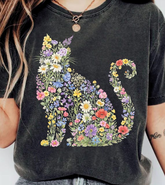 Floral Cat PNG, Wildflower Kitten Sublimation Design (Digital Download)