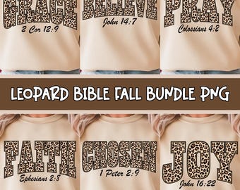 Leopard Bible Fall Png Bundle, Faith Grace Chosen Joy Pray Believe Png, Bible Verse Png, Fall Jesus Png, Christian Png (Design Sublimation)