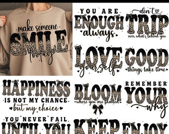 Boho Leopard Inspirational PNG Bundle, Positive Daily Affirmations Quotes Png, Kindness Png, Boho Motivational Png, Png Sublimation