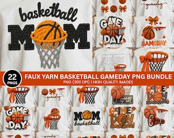 Faux Yarn Basketball Game Day Crochet PNG Bundle, Retro Basketball Png Bundle, Basketball Mom, Basketball Game Day Png, Basketball Mama Png