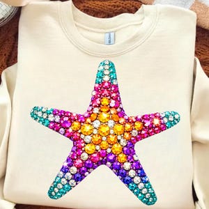 PNG de estrella de mar, diseño de sublimación de concha marina brillante y con diamantes de imitación para playa de verano, PNG de estilo veraniego moderno (descarga digital)